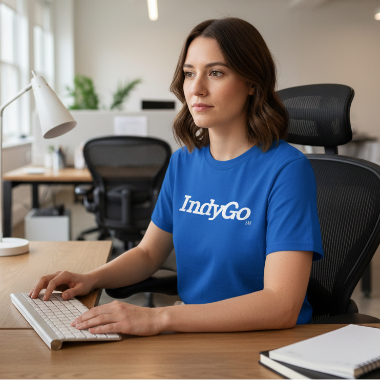 Blue t-shirt with 'IndyGo' logo